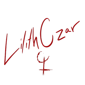 red logo on white background that says lilith czar with a swoop and upside down cross
